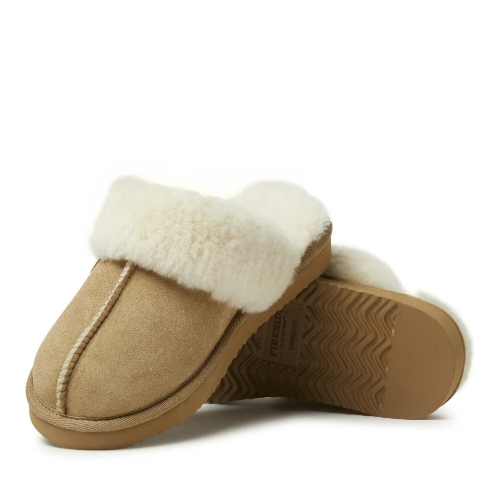 Fireside By DEARFOAMS Women’s Sydney Shearling Scuff Slippers Sand‎ Sz 6 NWOB